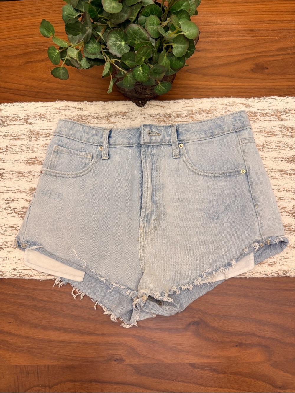 wild fable Light Wash High-Rise Frayed Denim Shorts
